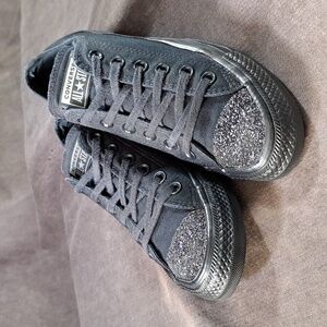 Converse Chuck Taylor All Star Ox Mono Black Glitter Accents Sneakers VG US 7